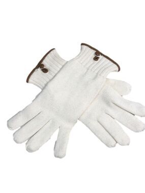 Echo cream knit gloves with leather trim